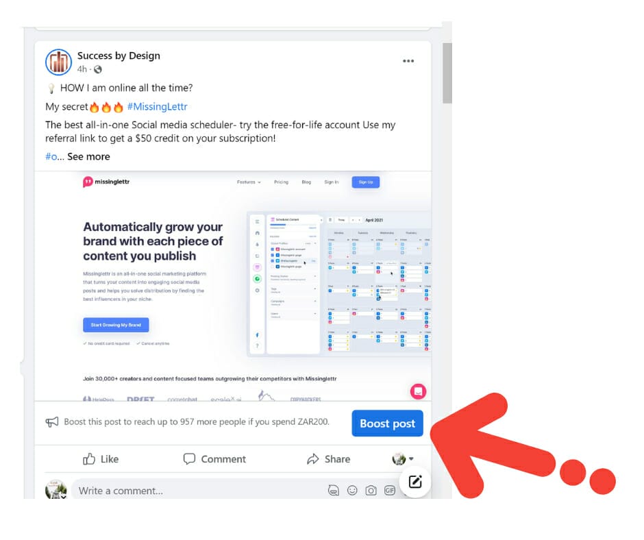 Facebook Boost your post
